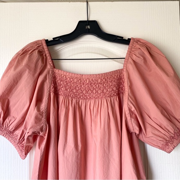 Doen Gail Top Smocked Cotton Poplin Blouse Petal Pink Puff Sleeve Medium EUC - Picture 6 of 8